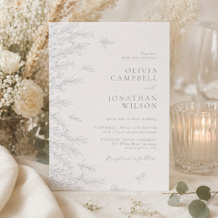 Convite Casamento Botânico Folhas Minimalistas Cinza Moder