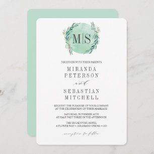 Convite Casamento Botânico Fresco de Eucalipto Monograma
