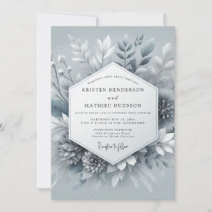 Convite Casamento Botânico Gelado Azul Ardesia