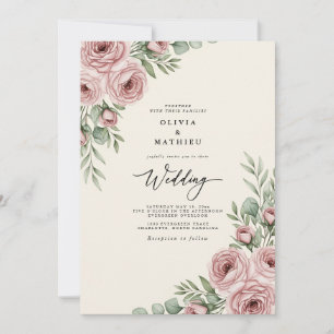 Convite Casamento Botânico Gracioso Rosa Corado