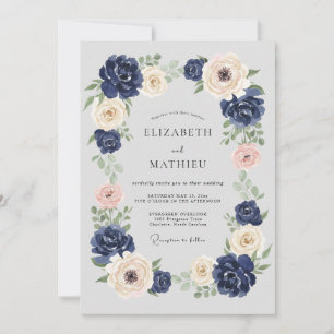 Convite Casamento Botânico Grandioso Azul Naval