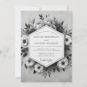 Convite Casamento Botânico Grandioso Cinza Carvão