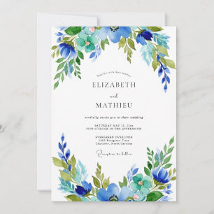 Convite Casamento Botânico Harmonioso Azul Turquesa