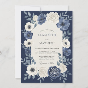 Convite Casamento Botânico Imperial Azul Naval