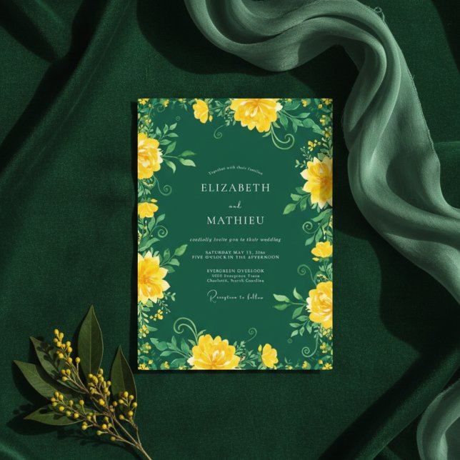Convite Casamento Botânico Intenso Verde Esmeralda (Criador carregado)