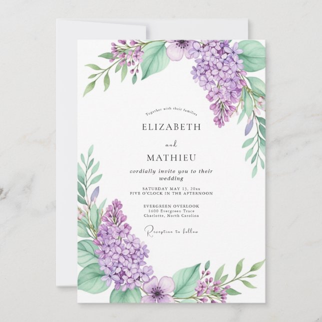 Convite Casamento Botânico Lavanda Pristina (Frente)