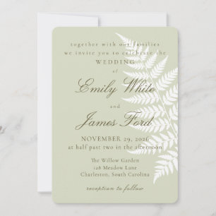 Convite Casamento Botânico Light Sage Verde Branco Fern 5x