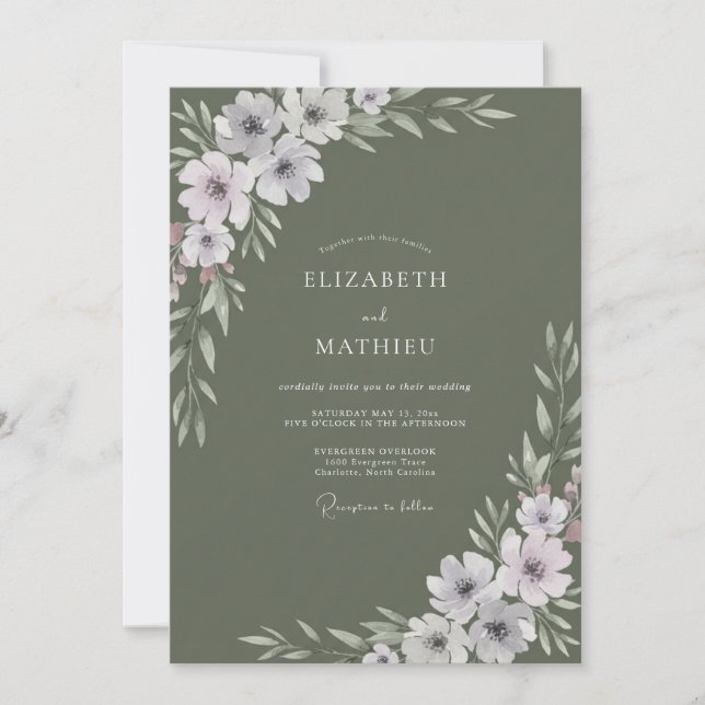Convite Casamento Botânico Lilás Salvia (Frente)