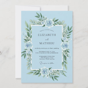 Convite Casamento Botânico Lírico Azul Céu