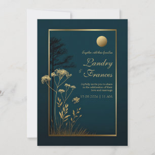 Convite Casamento Botânico Lua Dourada da Meia-Noite