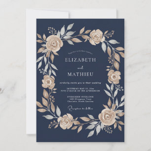 Convite Casamento Botânico Luminoso Azul Marinho