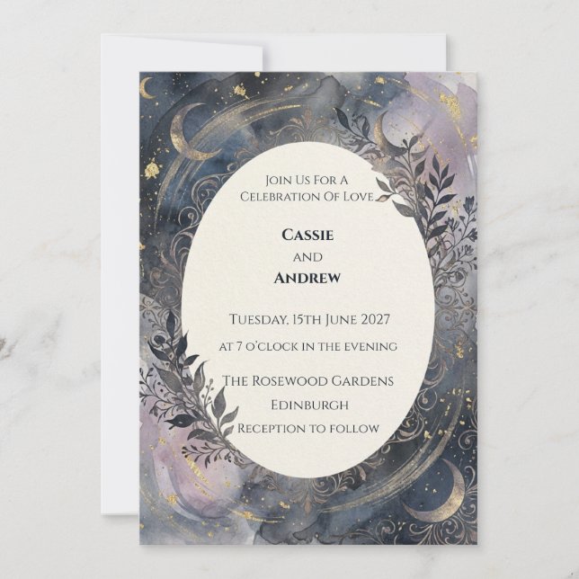 Convite Casamento Botânico Lunar Místico Celestial (Frente)
