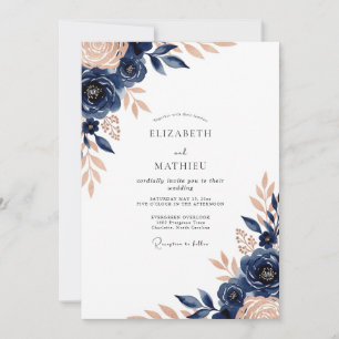 Convite Casamento Botânico Luxo Azul Naval