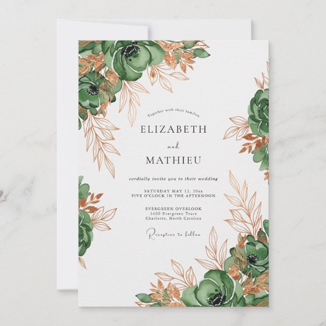 Convite Casamento Botânico Luxuoso Verde Floresta (Frente)