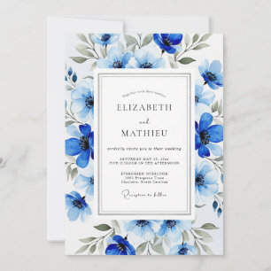 Convite Casamento Botânico Luxuriante Azul Real