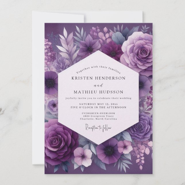 Convite Casamento Botânico Luxuriante de Berinjela (Frente)