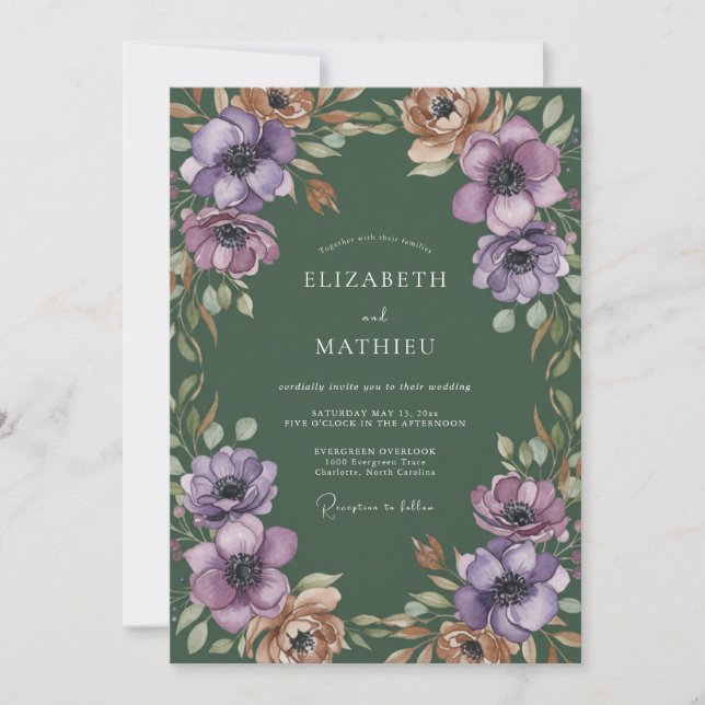 Convite Casamento Botânico Luxuriante de Lavanda (Frente)