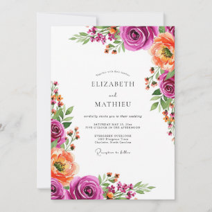 Convite Casamento Botânico Magenta Bloom