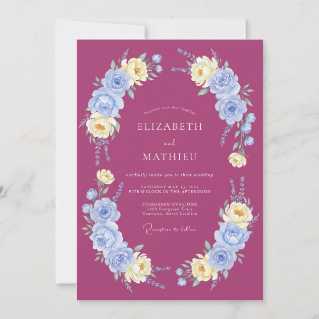 Convite Casamento Botânico Magnífico Magenta (Frente)