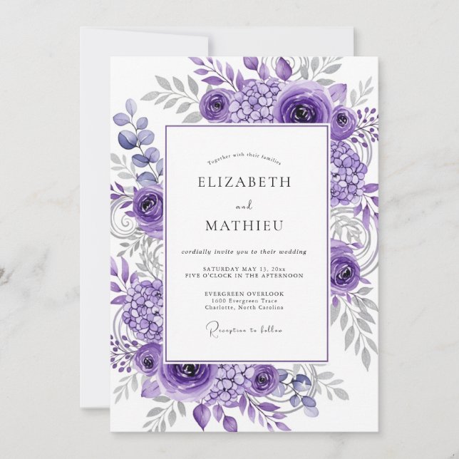 Convite Casamento Botânico Majestoso de Lavanda (Frente)