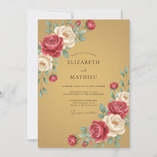 Convite Casamento Botânico Majestoso Dourado (Frente)