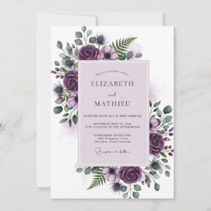 Convite Casamento Botânico Majestoso Roxo