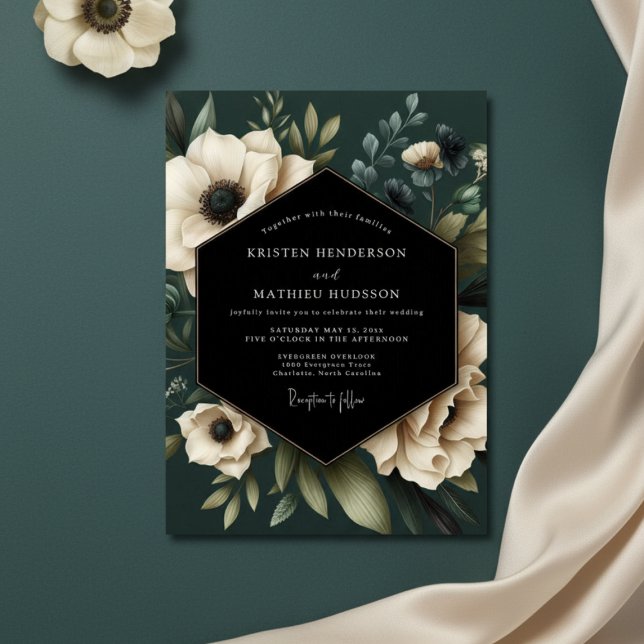 Convite Casamento Botânico Mal-humorado Creme (Criador carregado)