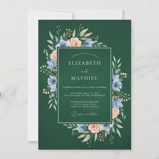 Convite Casamento Botânico Mal-humorado Floresta Verde (Frente)