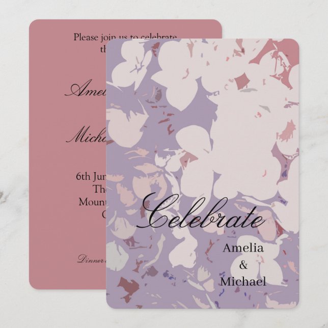 Convite Casamento botânico Malva (Frente/Verso)