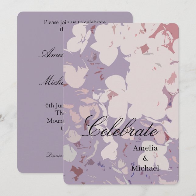 Convite Casamento botânico Malva (Frente/Verso)