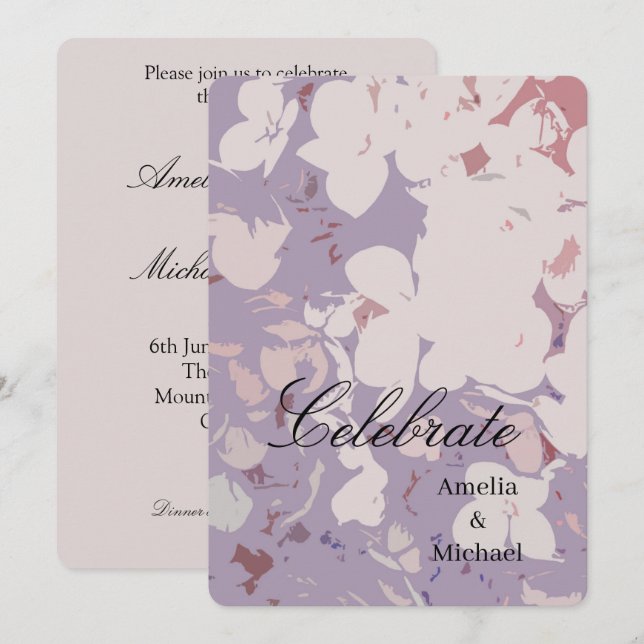 Convite Casamento botânico Malva (Frente/Verso)