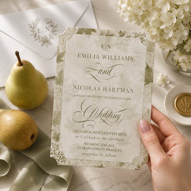 Convite Casamento Botânico Marfim Salvia (Criador carregado)