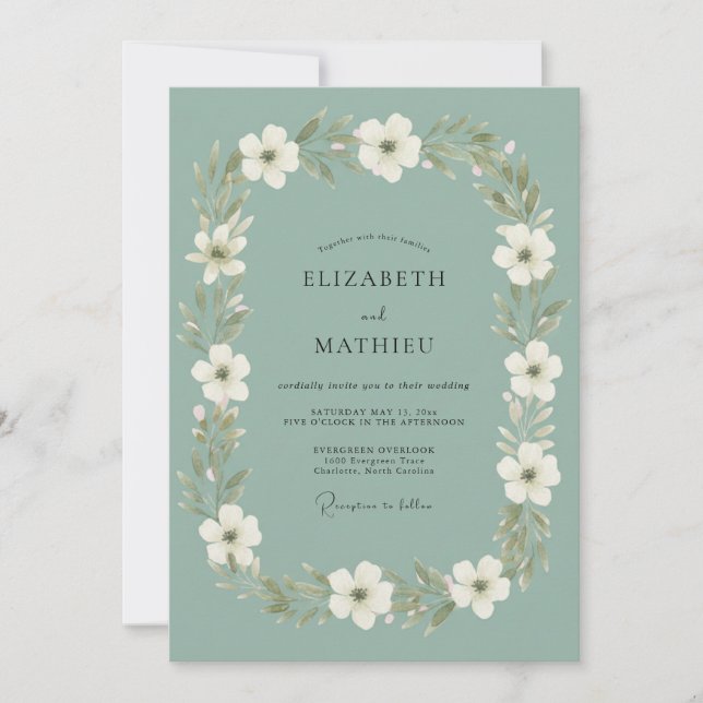 Convite Casamento Botânico Marfim Salvia (Frente)
