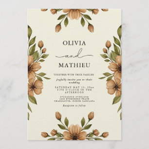 Convite Casamento Botânico Marrom Caprichoso