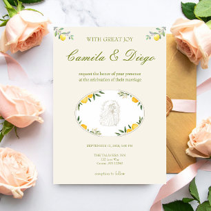 Convite Casamento Botânico Mediterrâneo de Citrus e Olive