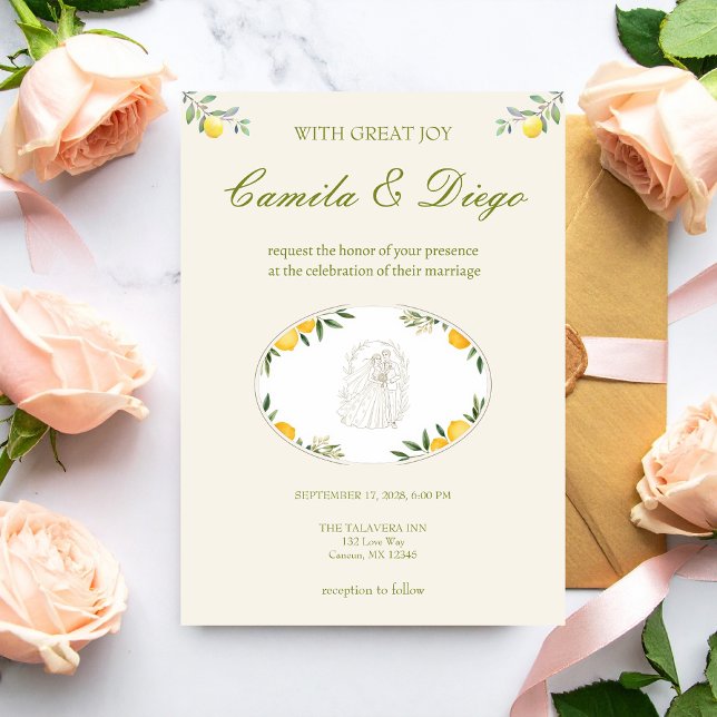 Convite Casamento Botânico Mediterrâneo de Citrus e Olive (Criador carregado)