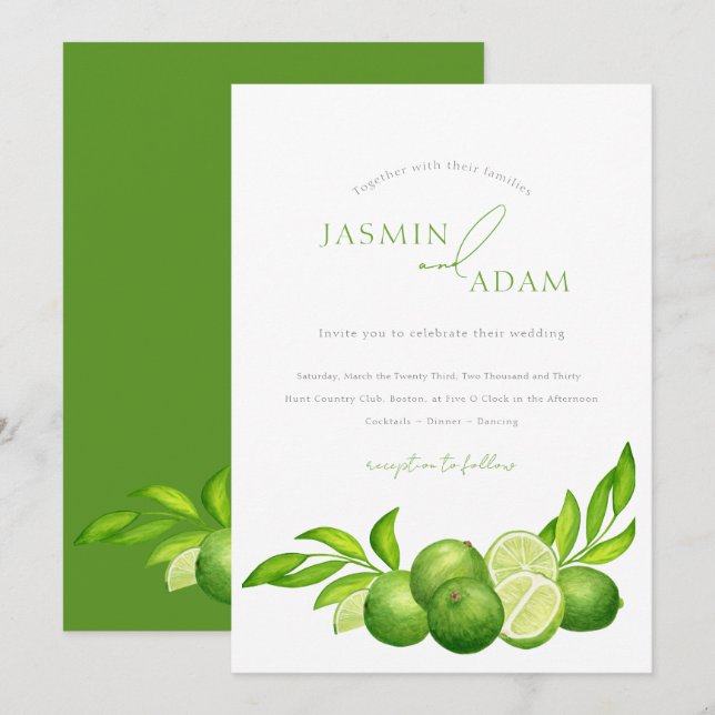 Convite Casamento Botânico Mediterrâneo de Lime Elegante (Frente/Verso)