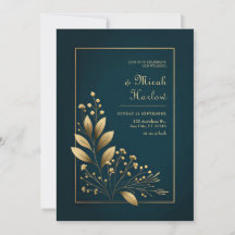 Casamento Botânico Minimalista Azul Marinho e Dour