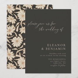 Convite Casamento Botânico Minimalista Boho Preto e Marfim