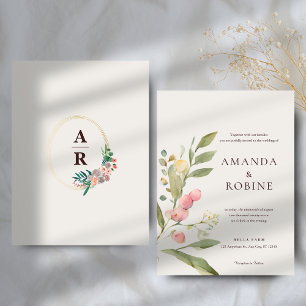 Convite Casamento Botânico Minimalista de Aquarela