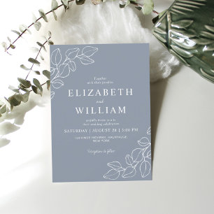 Convite Casamento Botânico Minimalista Dusty Blue 
