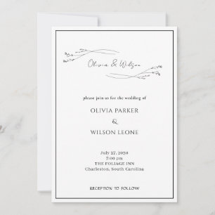 Convite Casamento Botânico Minimalista Elegante Branco