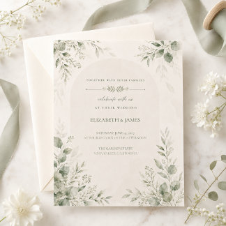 Convite Casamento Botânico Minimalista em Verde Sage