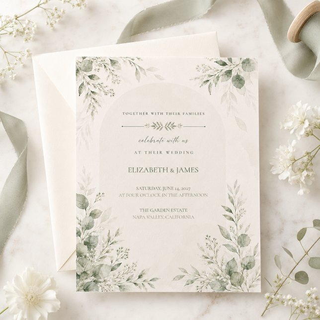 Convite Casamento Botânico Minimalista em Verde Sage (Criador carregado)