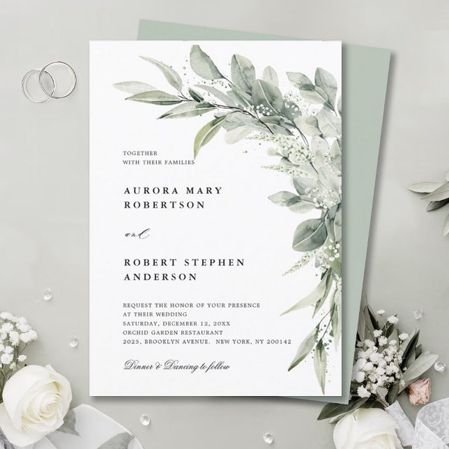 Convite Casamento Botânico Minimalista Eucalyptus Verde Sa (Sage green botanical wedding invitation)