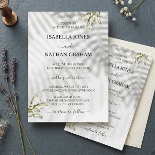 Convite Casamento Botânico Minimalista Floral Branco Elega