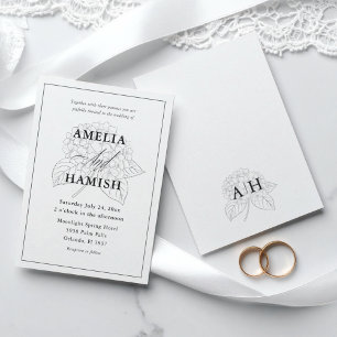 Convite Casamento Botânico Minimalista Preto e Branco