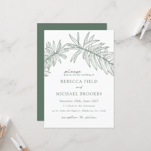 Convite Casamento Botânico Minimalista Verde Florestal