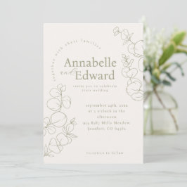 Convite Casamento Botânico Minimalista Verde Oleícola
