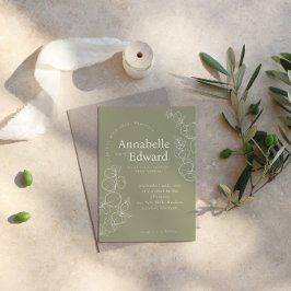 Convite Casamento Botânico Minimalista Verde Oleícola